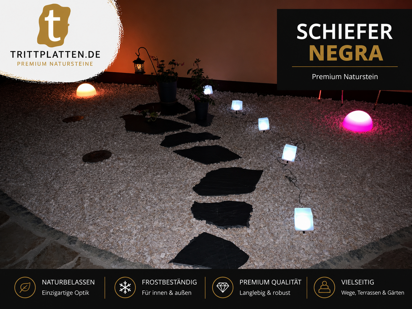 Negra Schiefer Trittplatten 5er Set | Polygonale Naturstein-Trittsteine