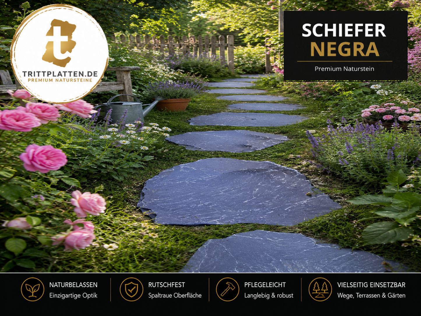 Trittplatten Schiefer Negra