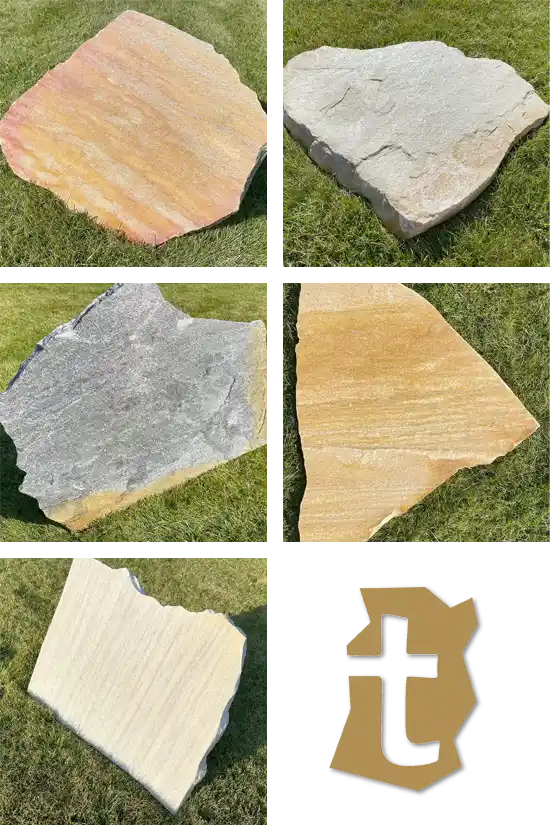 5 verschiedene Trittplatten aus Quarzit-Gestein für den Gartenweg
