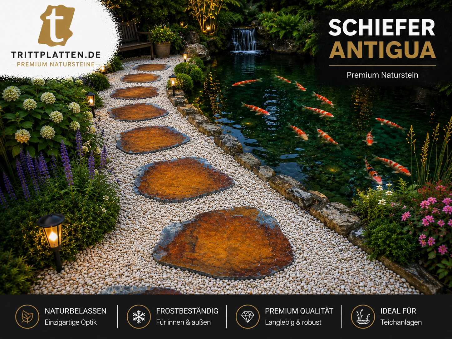 Antigua Schiefer Trittplatten Polygonale Naturstein-Trittsteine für Gartenwege