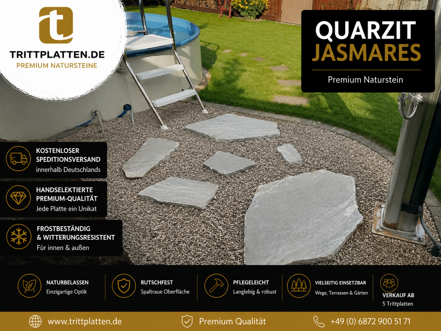 Quarzit Jasmares Trittplatten 5er Set | Polygonale Naturstein-Trittsteine Weg
