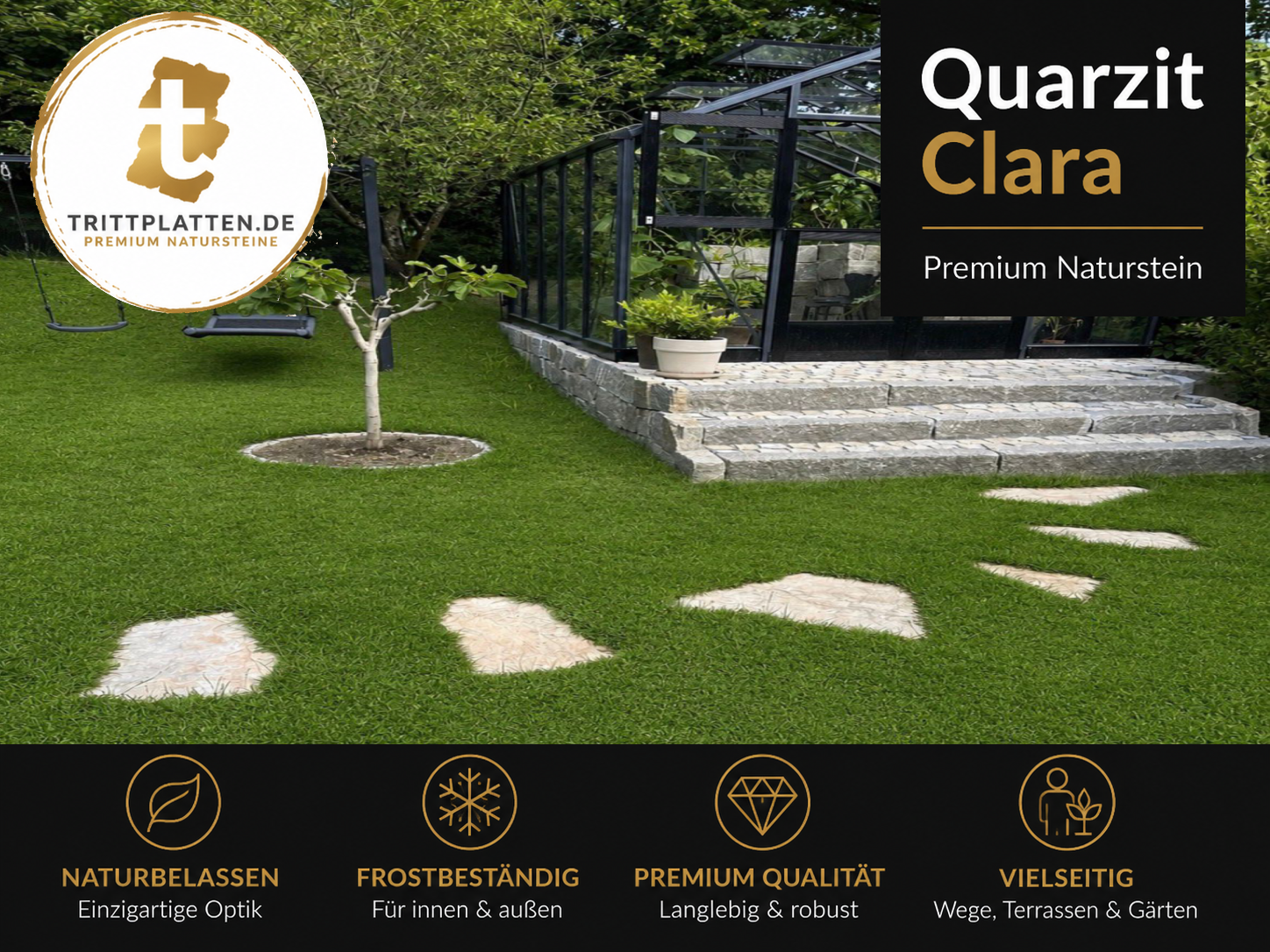 Quarzit Clara Trittplatten | Polygonale Naturstein-Trittsteine Garten weg