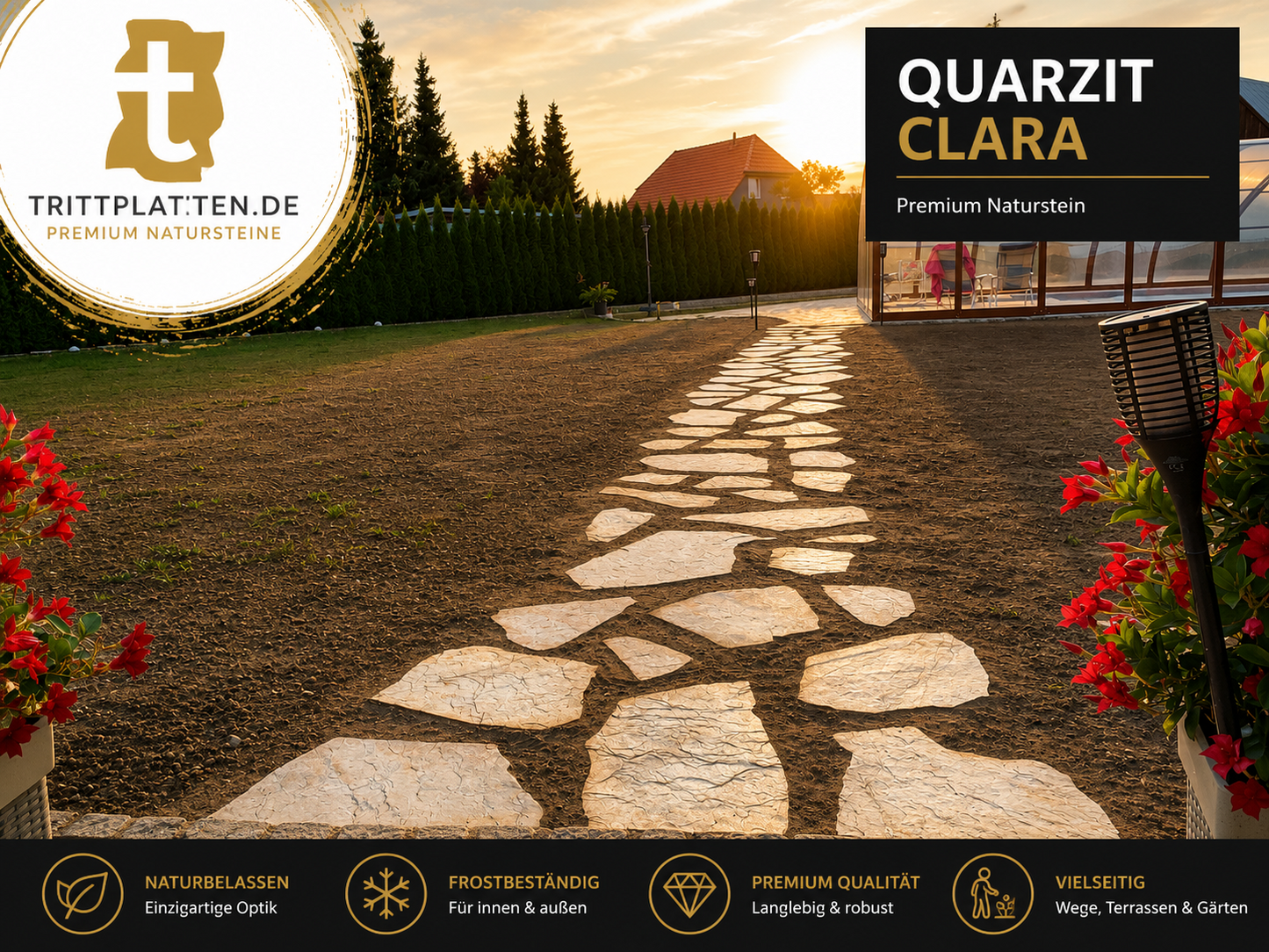 Quarzit Clara Trittplatten | Polygonale Naturstein-Trittsteine Garten weg