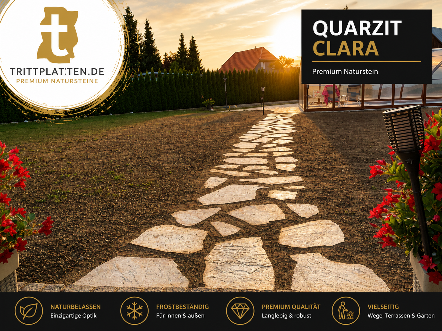 Quarzit Clara Trittplatten | Polygonale Naturstein-Trittsteine Garten weg