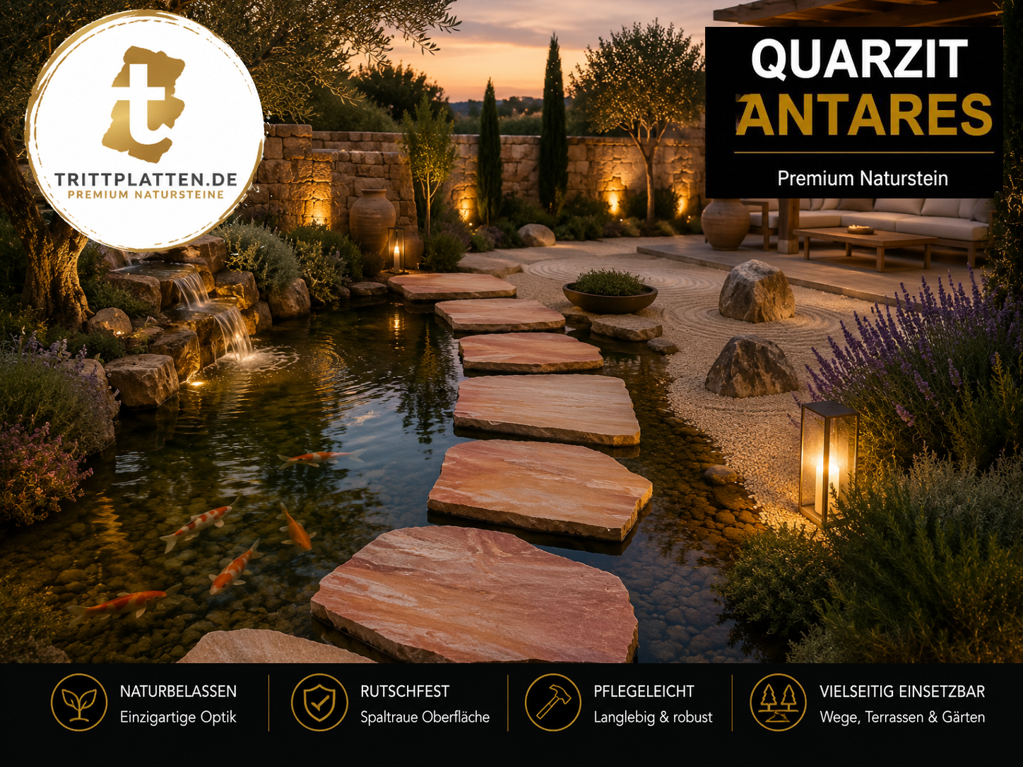 Quarzit Antares Trittplatten 5er Set | Polygonale Naturstein-Trittsteine