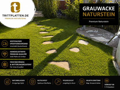 Grauwacke Trittplatten 5er Set | Polygonale Naturstein-Trittsteine