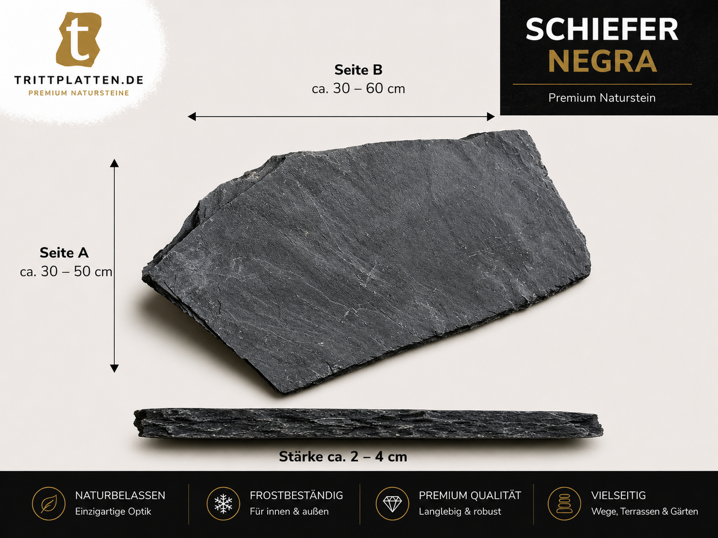 Negra Schiefer Trittplatten 5er Set | Polygonale Naturstein-Trittsteine