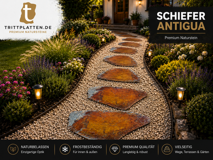 Antigua Schiefer Trittplatten 5er Set | Polygonale Naturstein-Trittsteine Weg