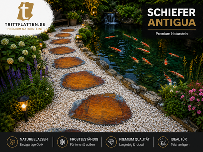 Antigua Schiefer Trittplatten 5er Set | Polygonale Naturstein-Trittsteine Weg