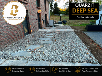 Quarzit Deep Sea Trittplatten 5er Set | Polygonale Naturstein-Trittsteine