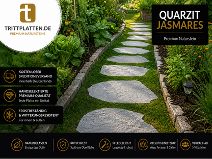 Quarzit Jasmares Trittplatten 5er Set | Polygonale Naturstein-Trittsteine Weg