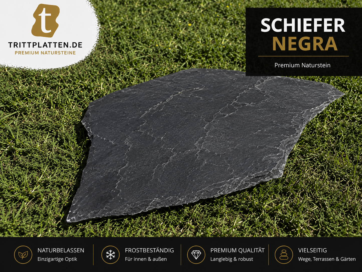 Negra Schiefer Trittplatten 5er Set | Polygonale Naturstein-Trittsteine