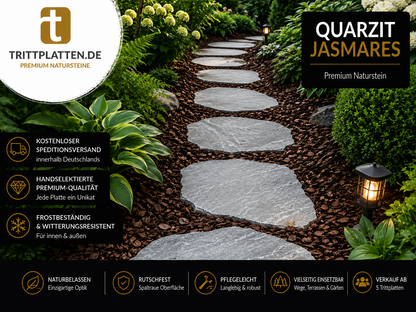 Quarzit Jasmares Trittplatten 5er Set | Polygonale Naturstein-Trittsteine Weg