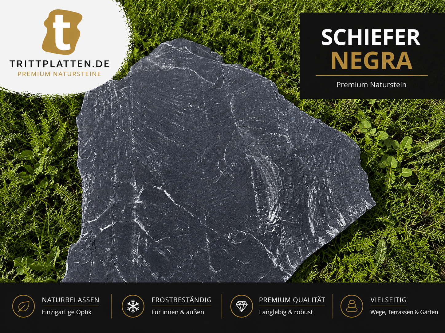 Negra Schiefer Trittplatten 5er Set | Polygonale Naturstein-Trittsteine