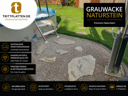 Grauwacke Trittplatten 5er Set | Polygonale Naturstein-Trittsteine
