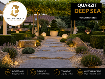 Quarzit Deep Sea Trittplatten 5er Set | Polygonale Naturstein-Trittsteine