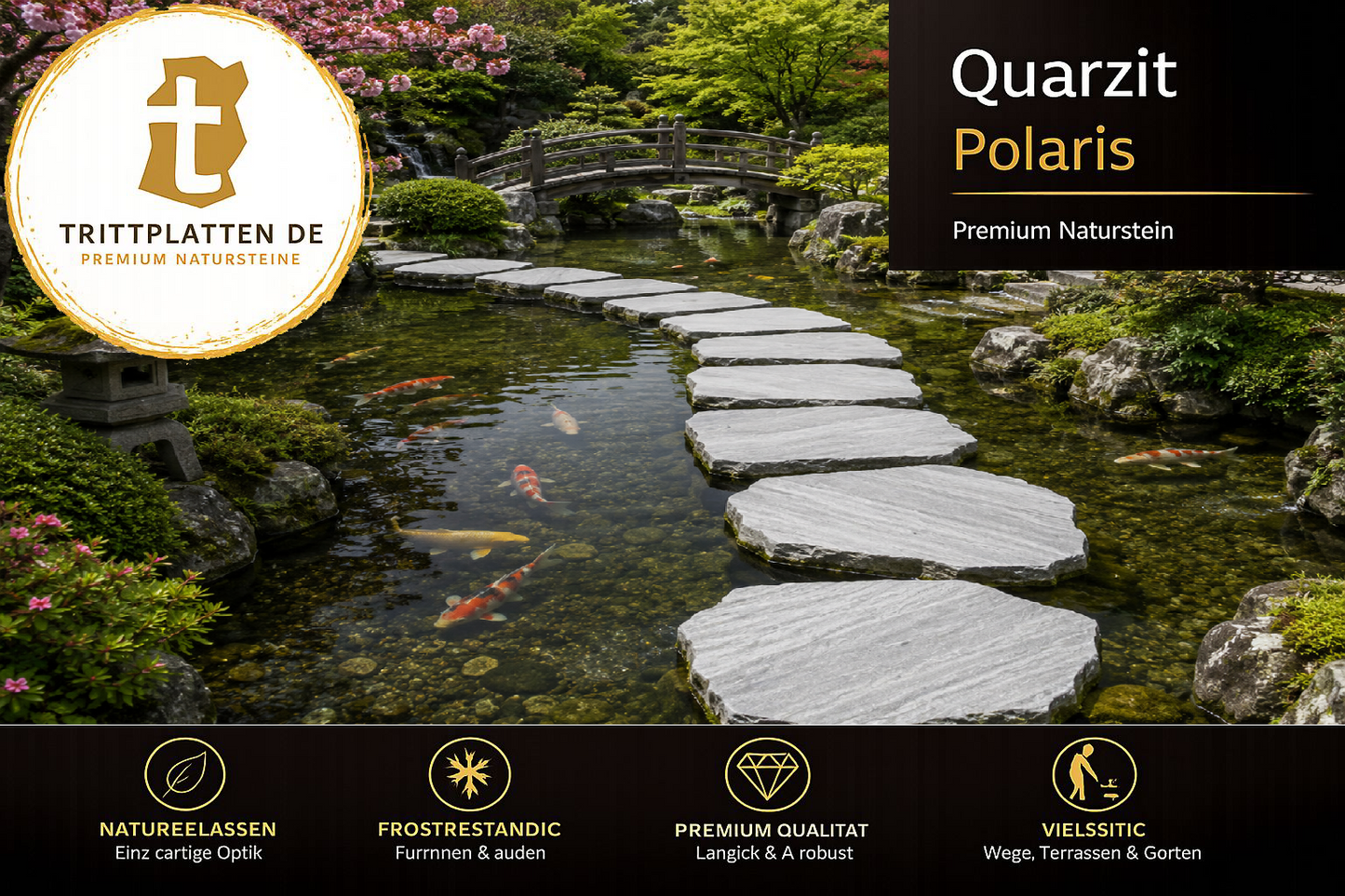 Quarzit Polaris Trittplatten 5er Set | Polygonale Naturstein-Trittsteine Garten