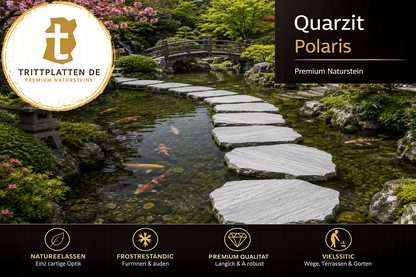 Quarzit Polaris Trittplatten 5er Set | Polygonale Naturstein-Trittsteine Garten