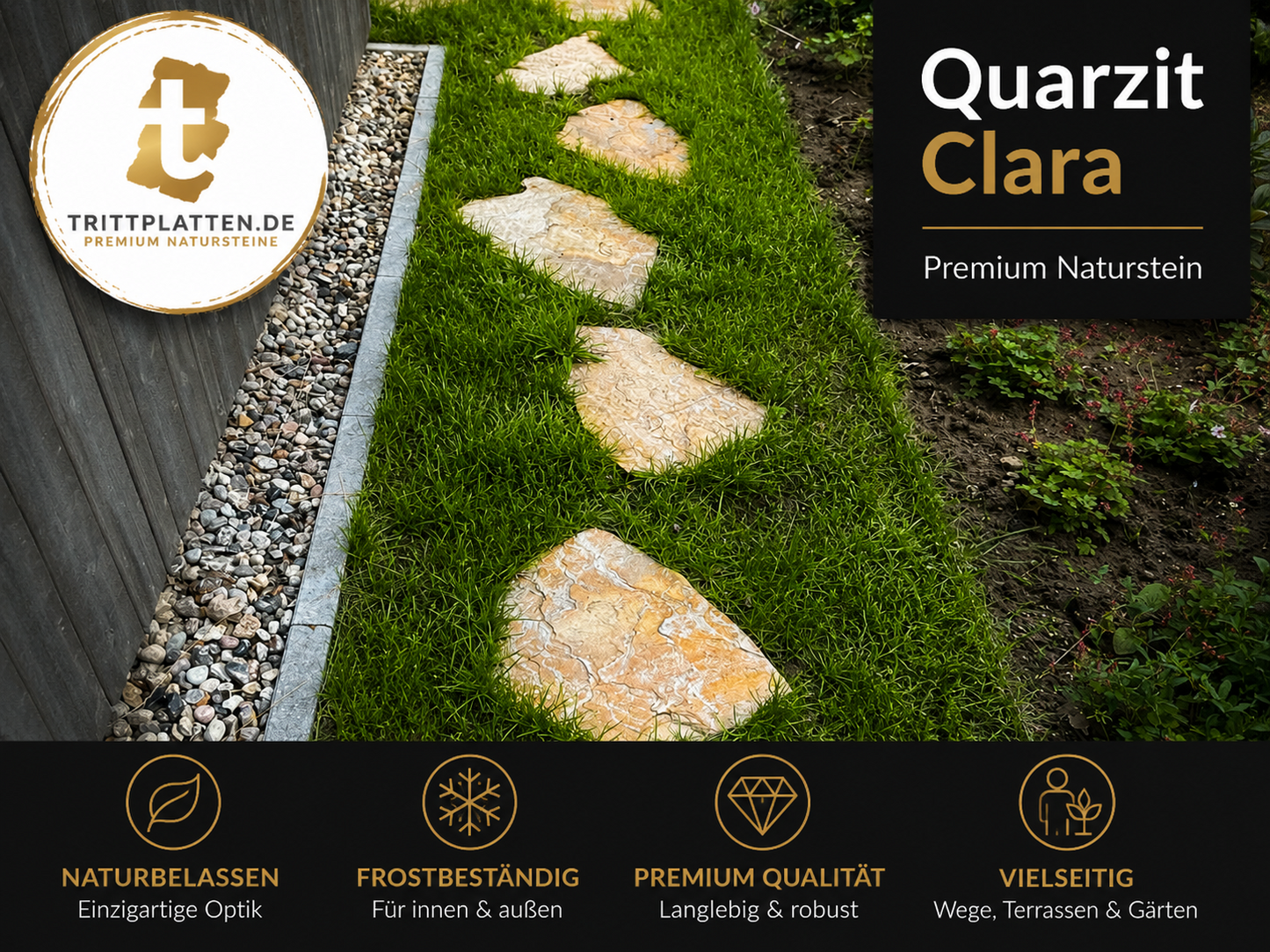 Quarzit Clara Trittplatten | Polygonale Naturstein-Trittsteine Garten weg