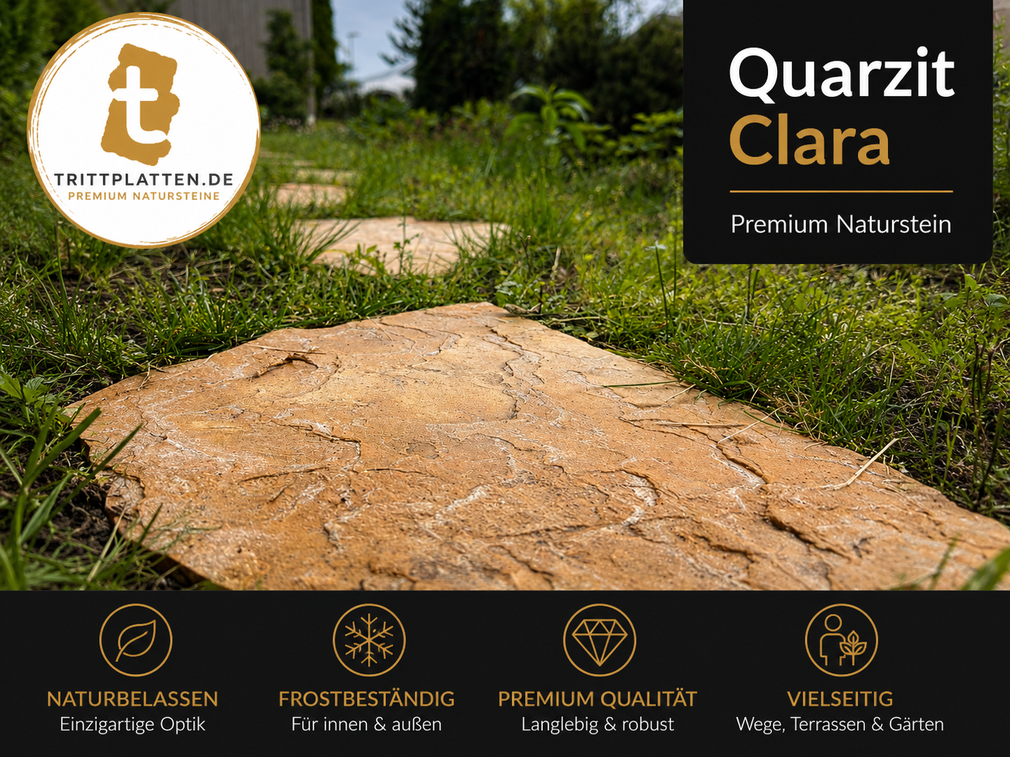 Quarzit Clara Trittplatten | Polygonale Naturstein-Trittsteine Garten weg