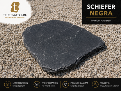 Negra Schiefer Trittplatten 5er Set | Polygonale Naturstein-Trittsteine