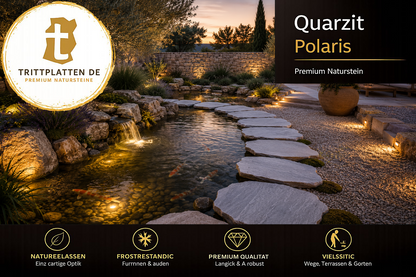 Quarzit Polaris Trittplatten 5er Set | Polygonale Naturstein-Trittsteine Garten