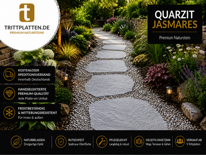Quarzit Jasmares Trittplatten 5er Set | Polygonale Naturstein-Trittsteine Weg
