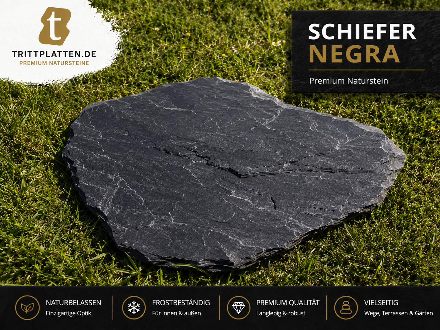 Negra Schiefer Trittplatten 5er Set | Polygonale Naturstein-Trittsteine