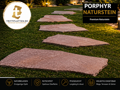 Porphyr Trittplatten 5er Set | Polygonale Naturstein-Trittsteine Garten Weg