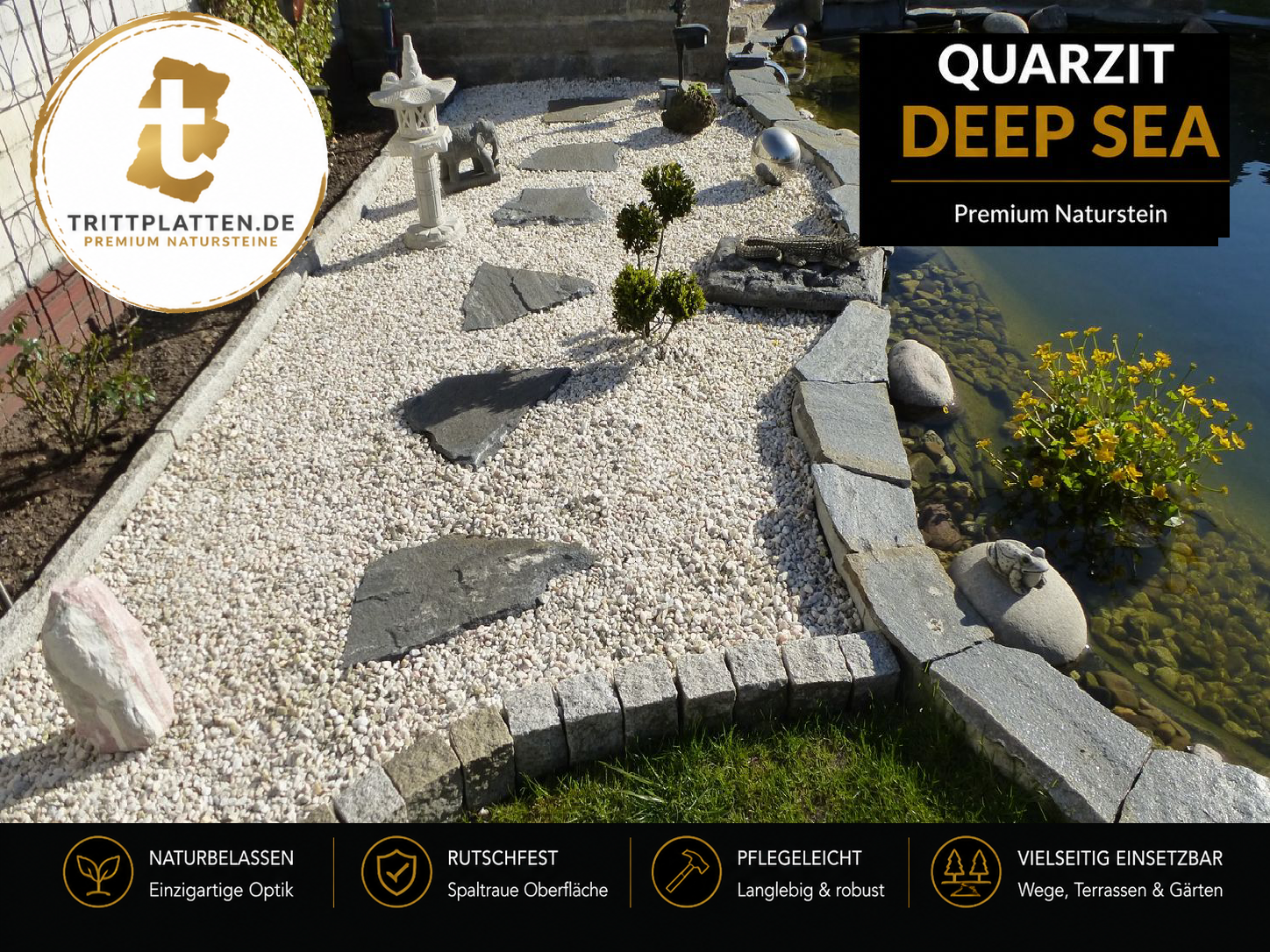 Quarzit Deep Sea Trittplatten 5er Set | Polygonale Naturstein-Trittsteine
