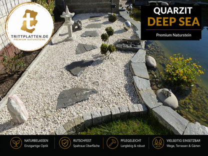 Quarzit Deep Sea Trittplatten 5er Set | Polygonale Naturstein-Trittsteine