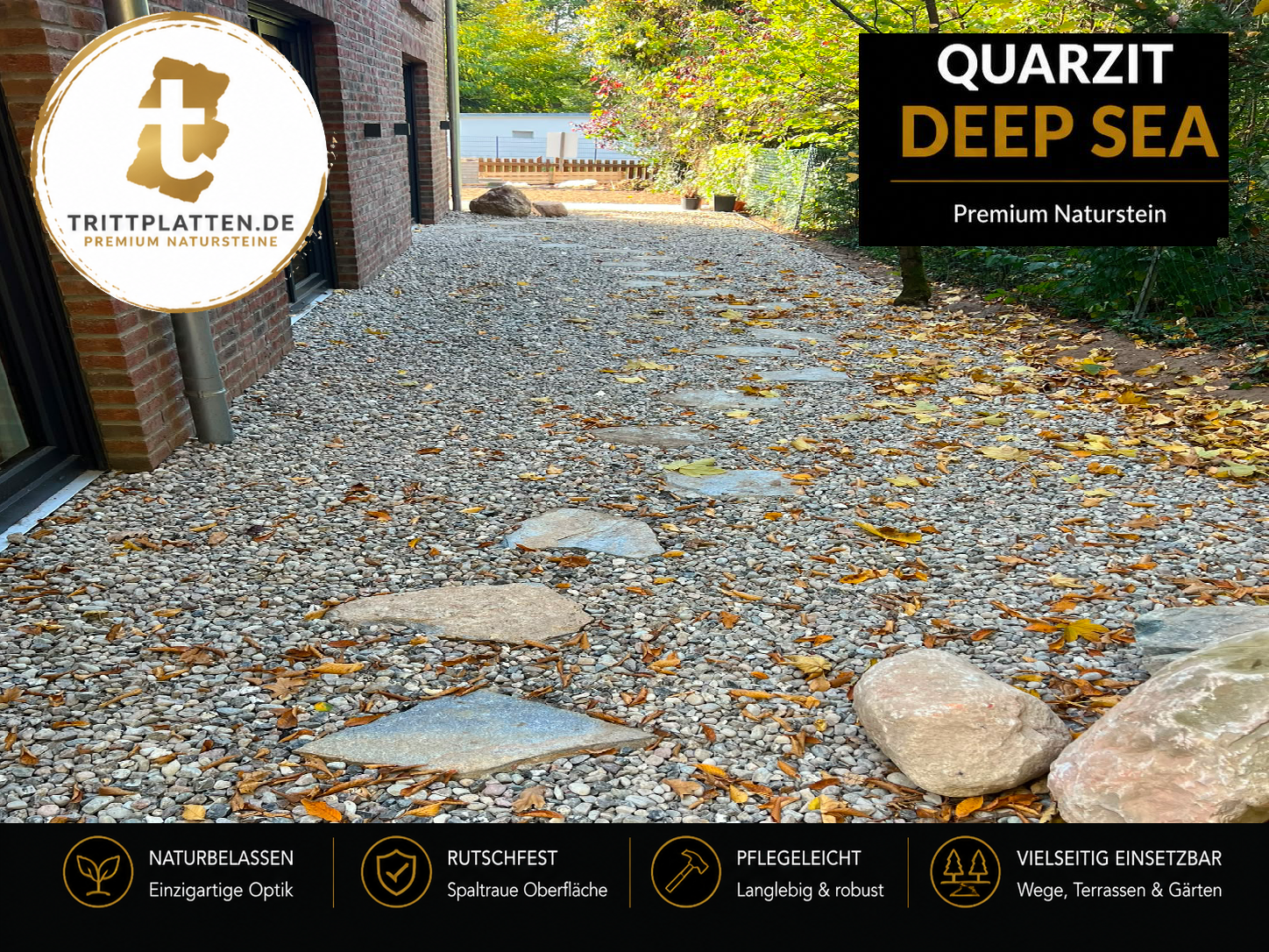 Quarzit Deep Sea Trittplatten 5er Set | Polygonale Naturstein-Trittsteine