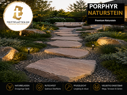 Porphyr Trittplatten 5er Set | Polygonale Naturstein-Trittsteine Garten Weg