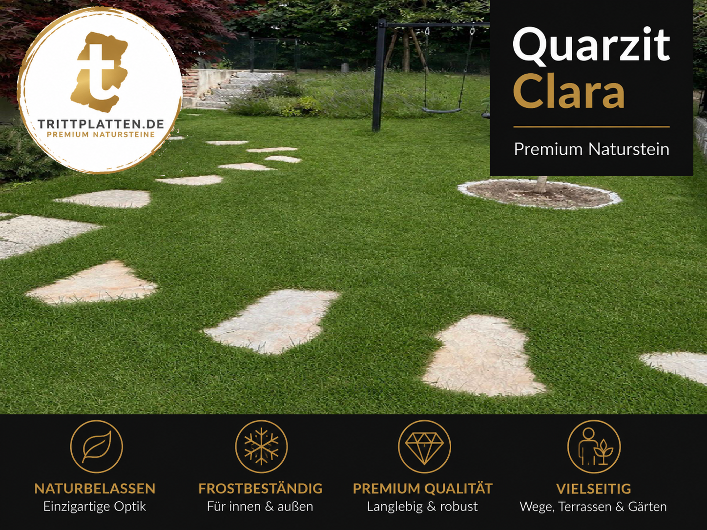 Quarzit Clara Trittplatten | Polygonale Naturstein-Trittsteine Garten weg