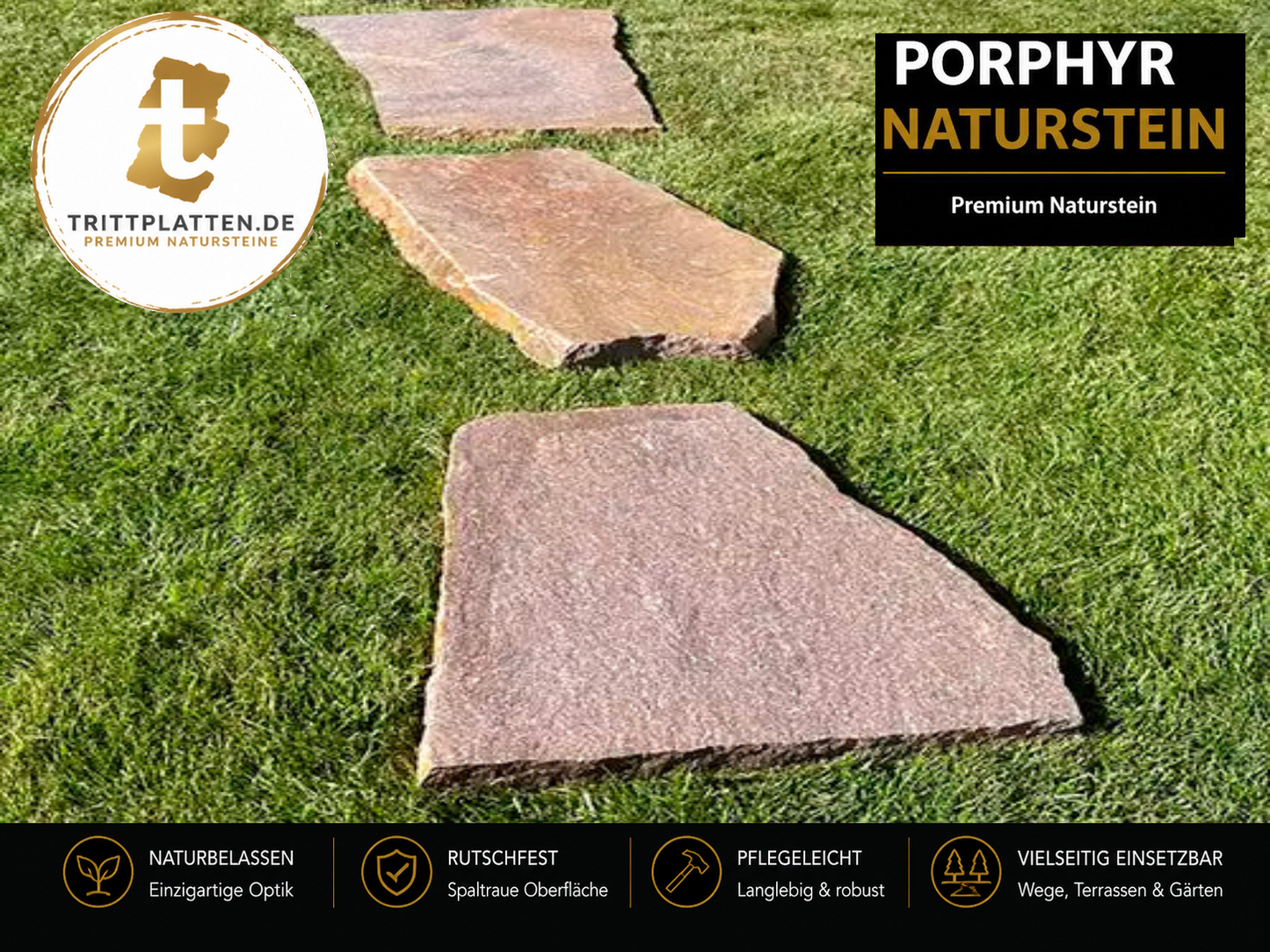 Porphyr Trittplatten 5er Set | Polygonale Naturstein-Trittsteine Garten Weg