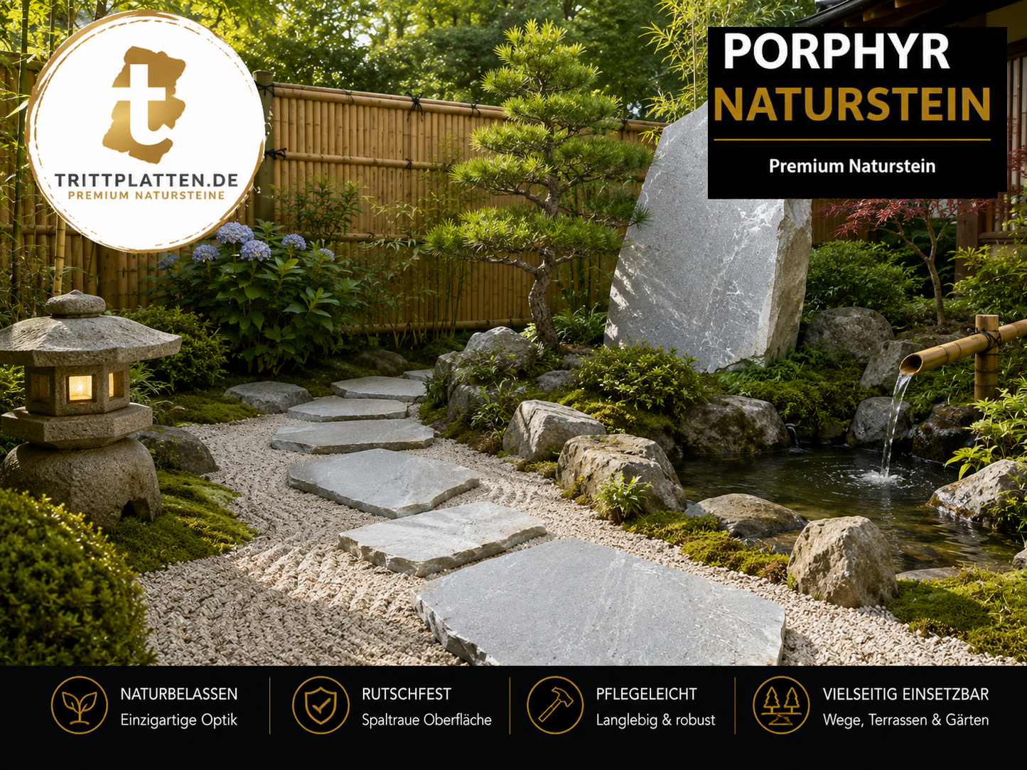 Porphyr Trittplatten 5er Set | Polygonale Naturstein-Trittsteine Garten Weg