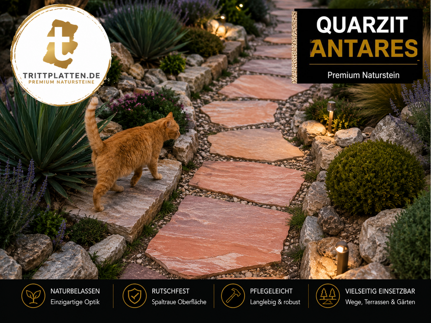 Quarzit Antares Trittplatten 5er Set | Polygonale Naturstein-Trittsteine