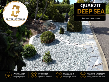 Quarzit Deep Sea Trittplatten 5er Set | Polygonale Naturstein-Trittsteine