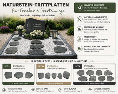 Grabgestaltung 7er-Set aus Naturstein-Trittplatten – für stilvolle und pflegeleichte Grabstätten
