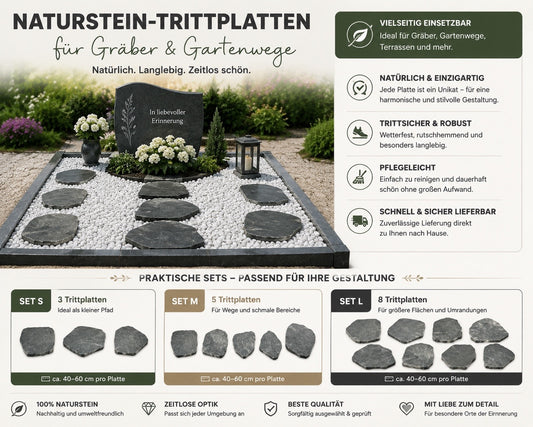 Grabgestaltung 5er-Set aus Naturstein-Trittplatten – für stilvolle und pflegeleichte Grabstätten