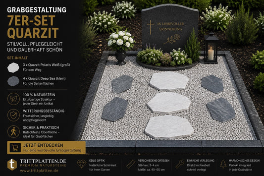 Grabgestaltung 7er-Set aus Naturstein-Trittplatten – für stilvolle und pflegeleichte Grabstätten