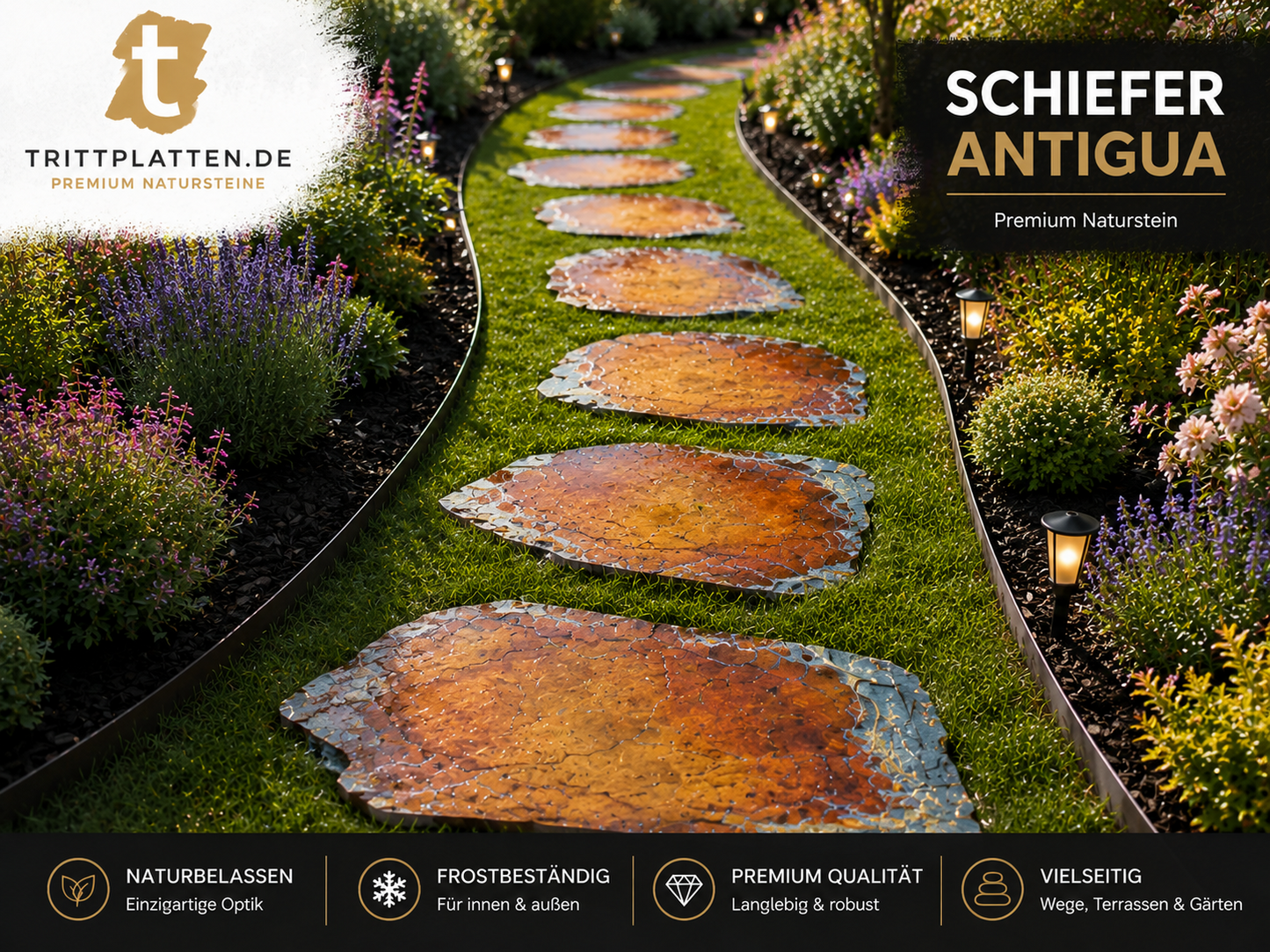 Antigua Schiefer Trittplatten Polygonale Naturstein-Trittsteine für Gartenwege