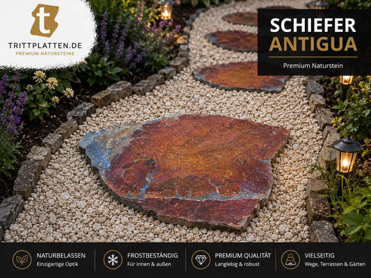 Antigua Schiefer Trittplatten – Polygonale Naturstein-Trittsteine für Gartenwege