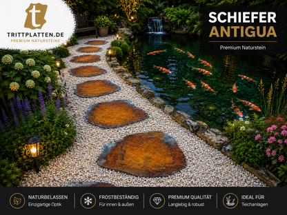 Antigua Schiefer Trittplatten – Polygonale Naturstein-Trittsteine für Gartenwege