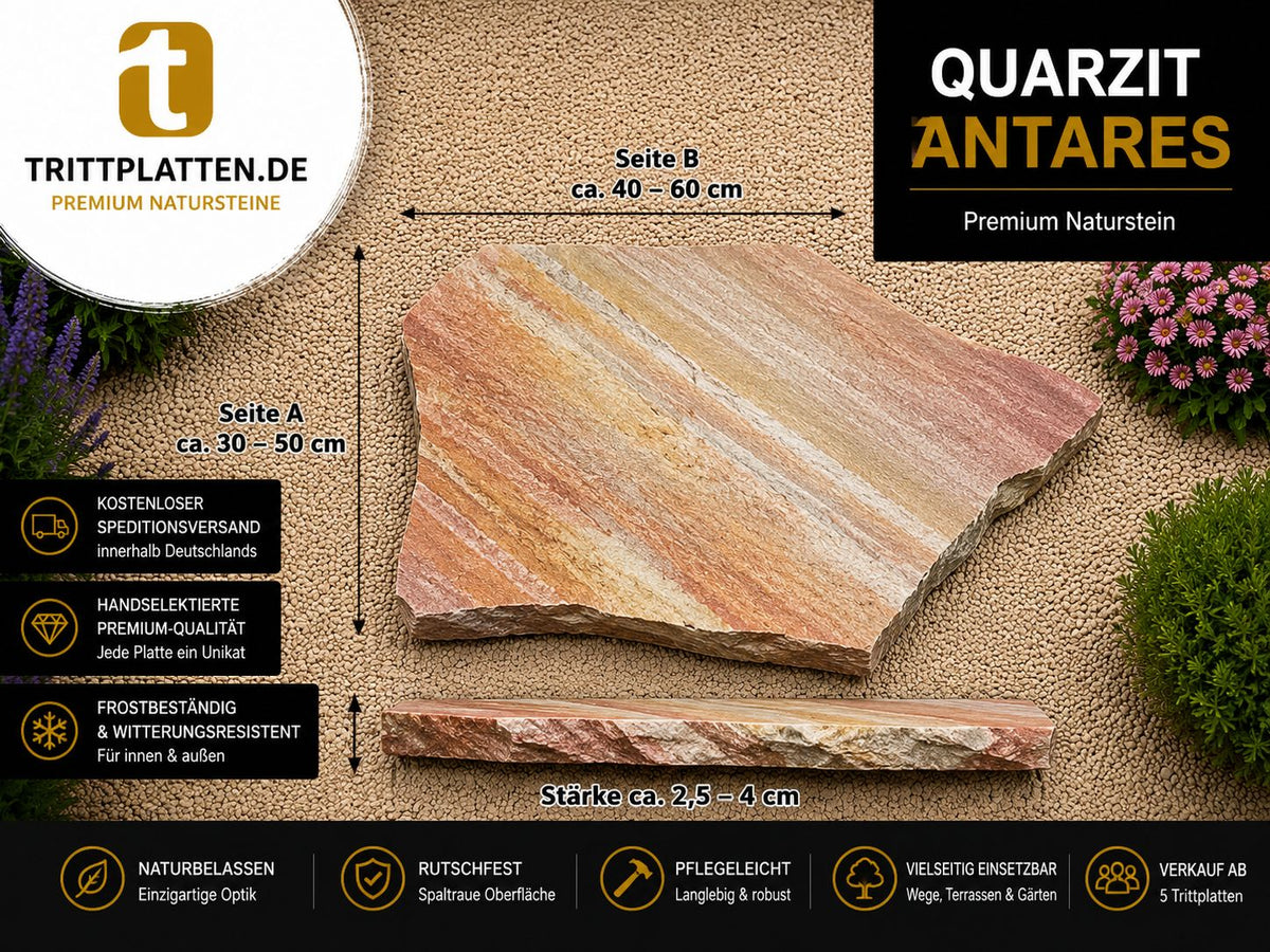 Materialmuster Quarzit Antares – 2 kleine Musterstücke, keine Trittplatten – Produktansicht 1