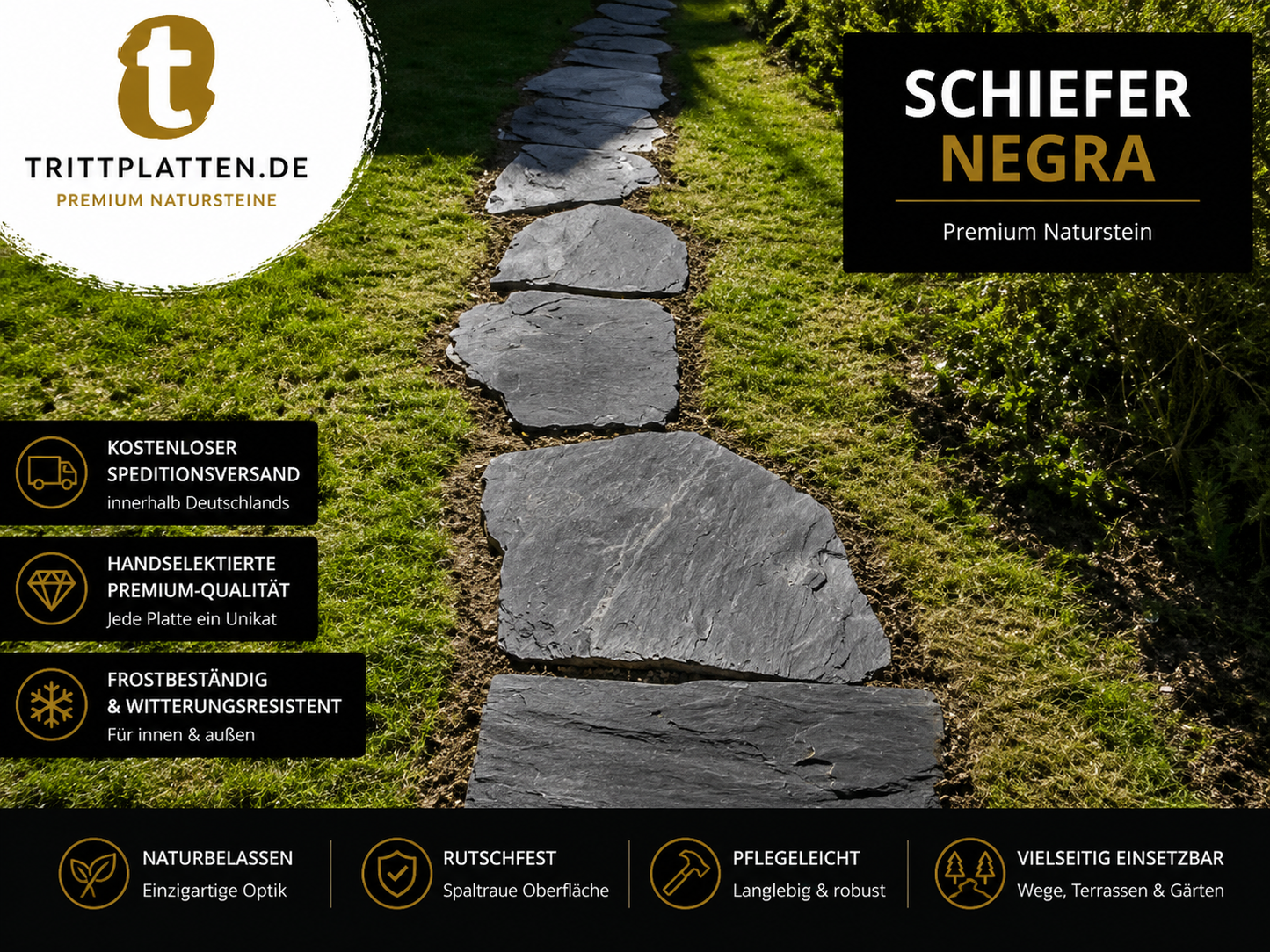 Trittplatten Schiefer Negra
