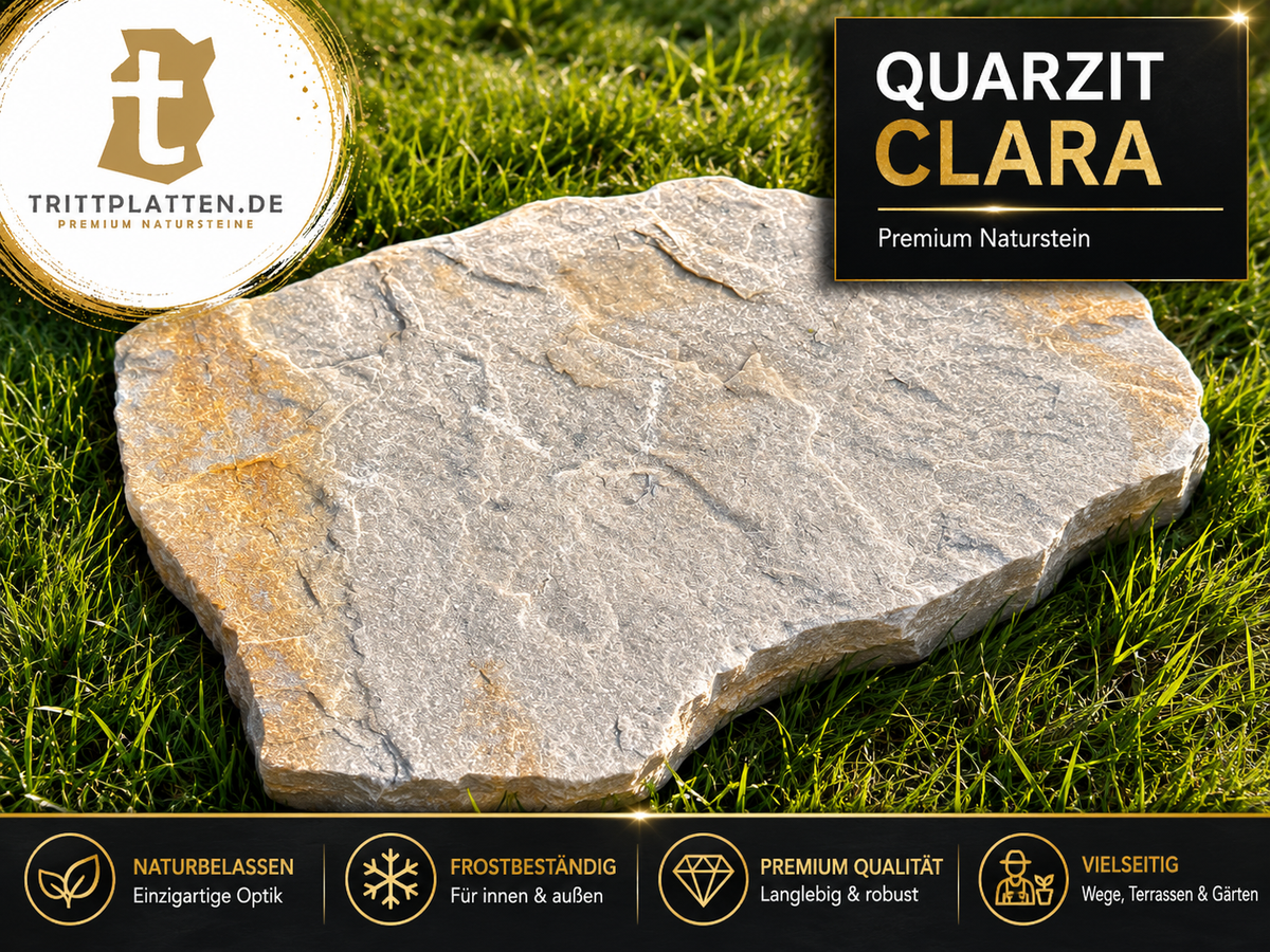 Spaltraue Oberfläche der Quarzit Clara Naturstein Trittplatte