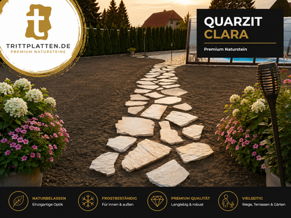 Trittplatten Quarzit Clara – Verlegte Quarzit Clara Trittplatten im Außenbereich