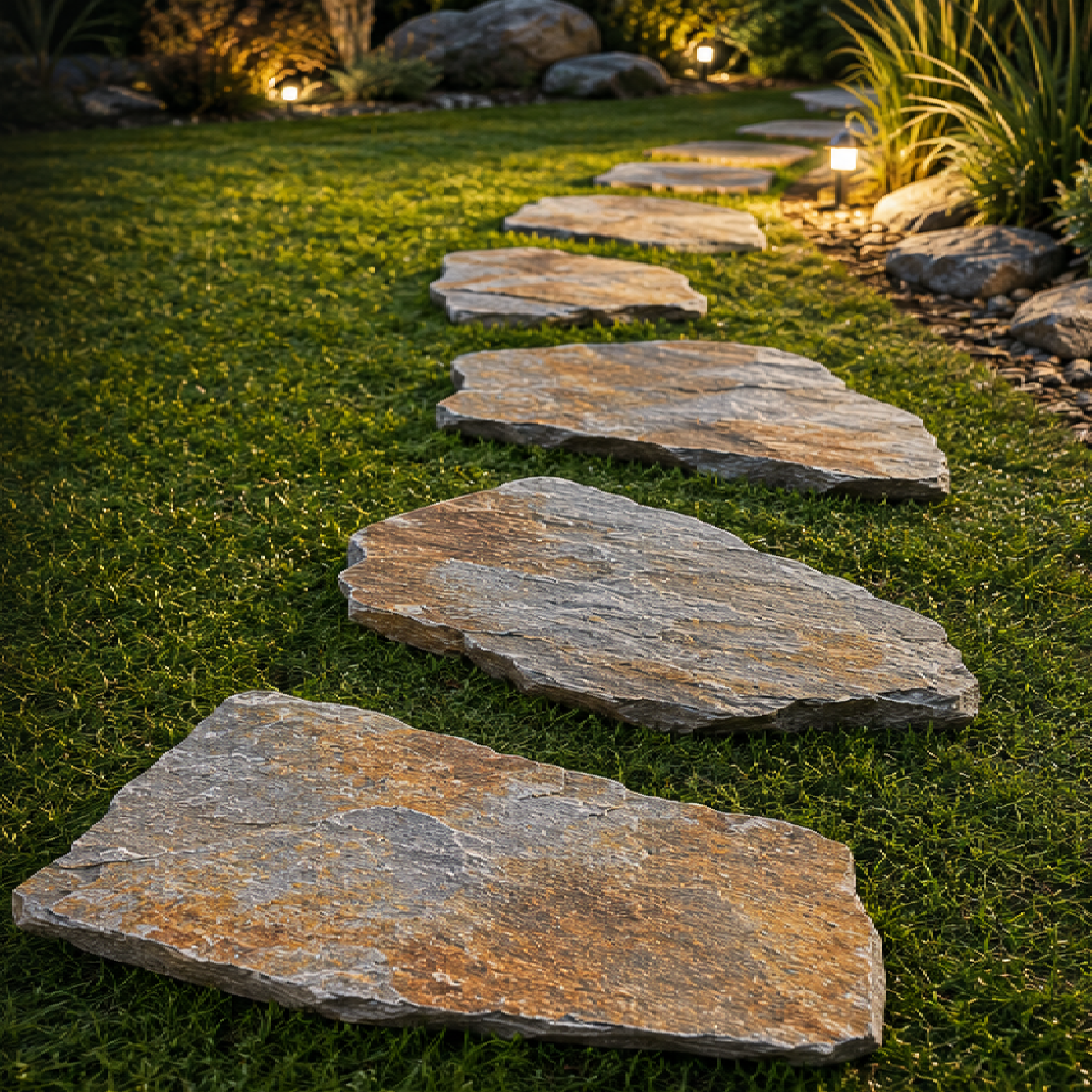 Grauwacke Trittplatten aus Naturstein für einen natürlichen Gartenweg
