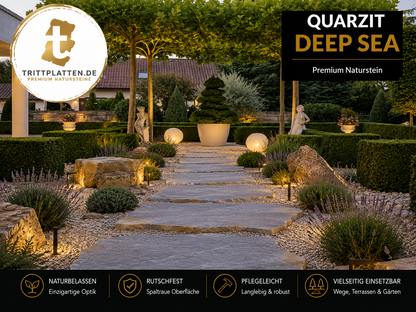 Trittplatten Quarzit Deep Sea 2-3 cm